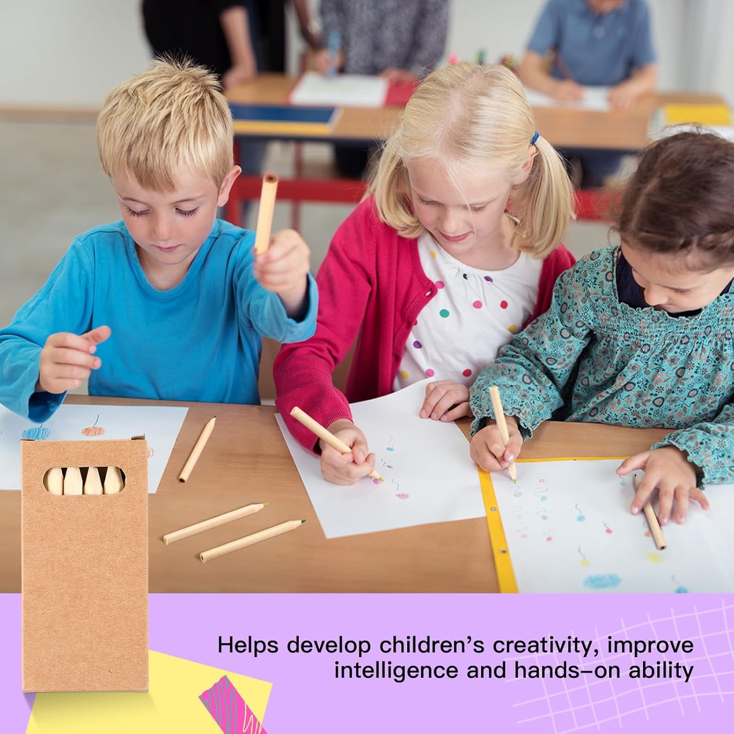 CCOCC 100 Packs Mini Colored Pencils for Kids 3.5 Inch Small Coloring Drawing Pencil in Boxes 6 Different Color for Easter Gift Painting Birthday Party Favor Classroom School Supplies