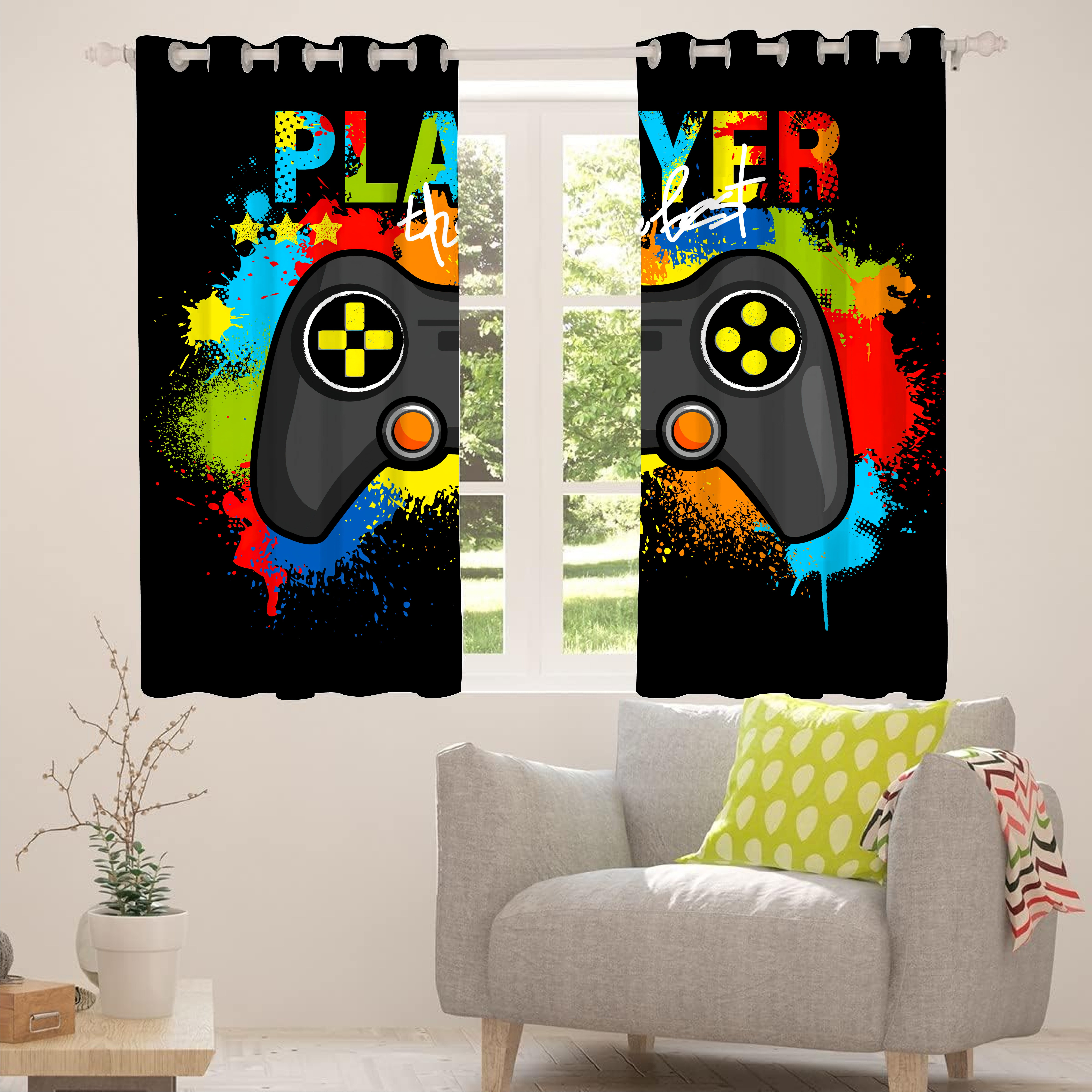 Gaming Game Controller Blackout Curtains - Colorful Gamer Gamepad Decor for Kids Boys Teens Teenager Bedroom Home Living Room Darkening Grommet Window Drapes 2 Panel Set, 52"x84"