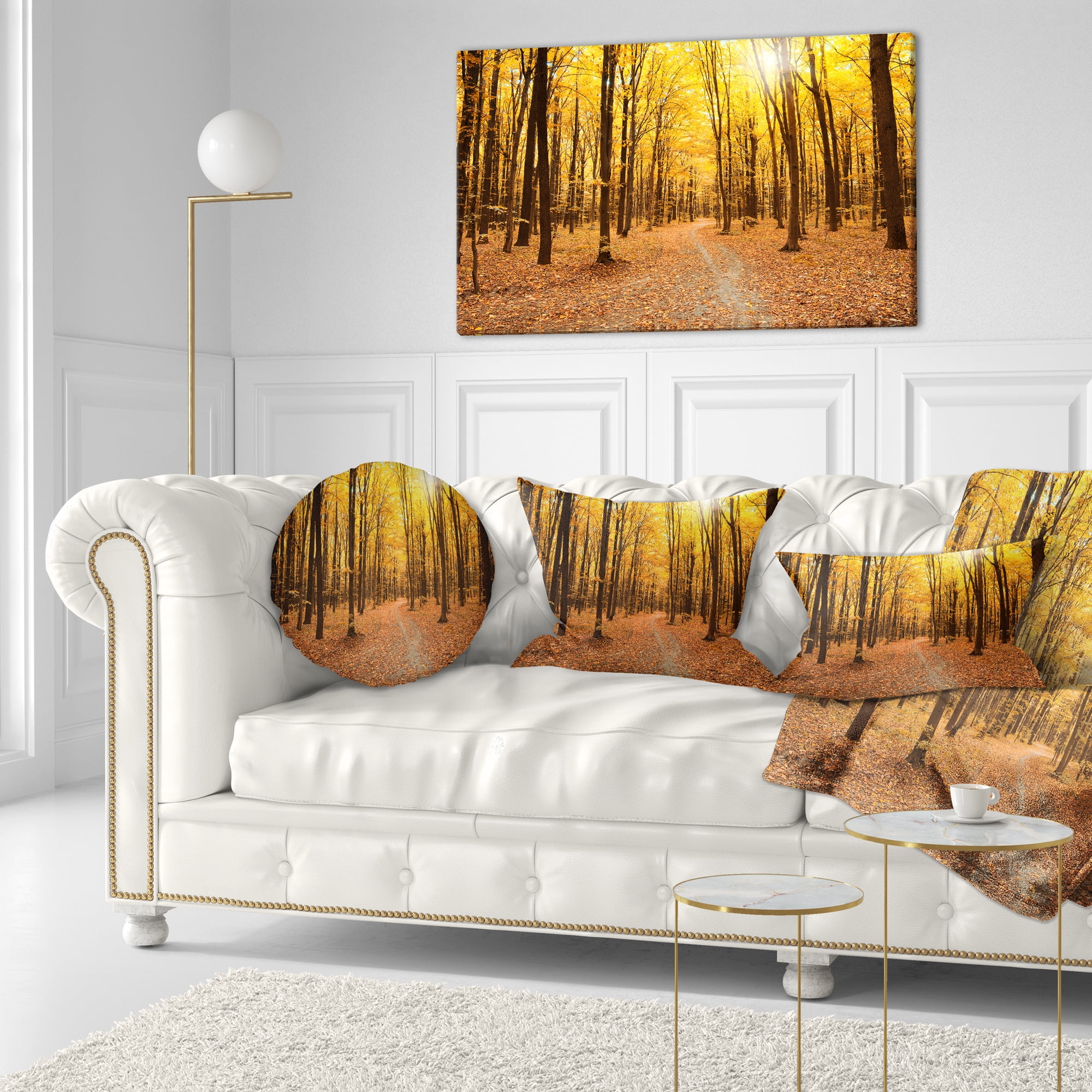 Designart Yellow Treetops in Fall Forest - Modern Forest Throw Pillow - 12x20
