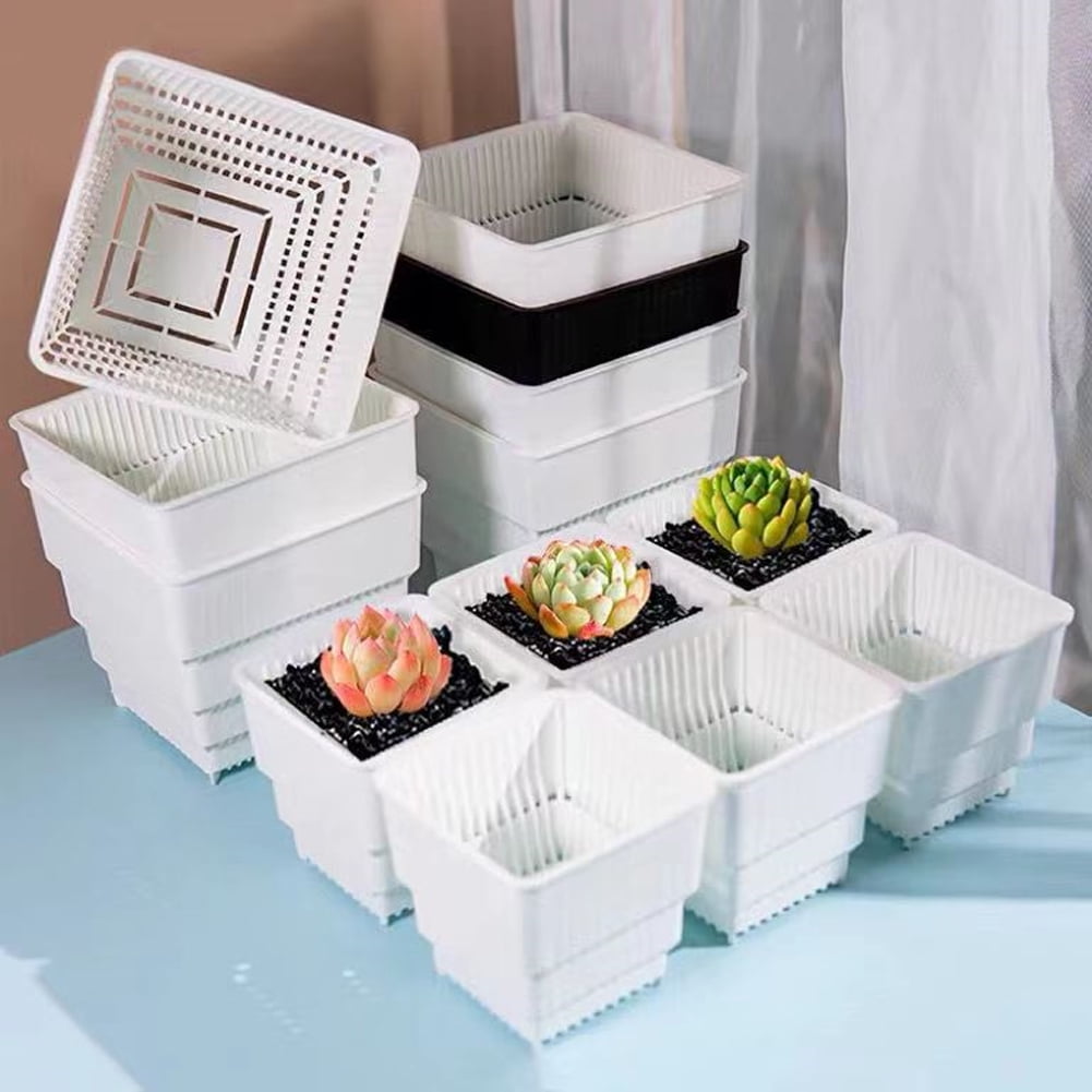 CSCHome 6 PCS Breathable Planter Square Orchid Potting Mix with Drainage Holes for Repotting for Succulents Gardening Home Window Decor
