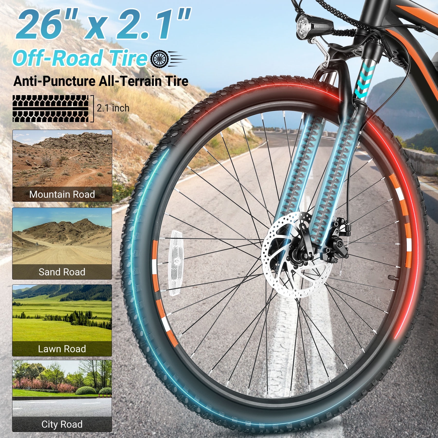 Gocio UL2849 Certified 26" Electric Bike for Adults, 750W Peak Motor, 48V 7.8Ah Battery, 20MPH Max Speed, Off-Road Mountain E-bike