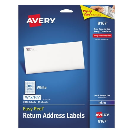 Avery(R) Easy Peel(R) Return Address Labels for Inkjet Printers 8167, 1/2" x 1-3/4", Pack of 2,000
