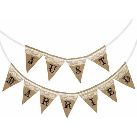 Lillian Rose Just Married Rustic Burlap Banner, black