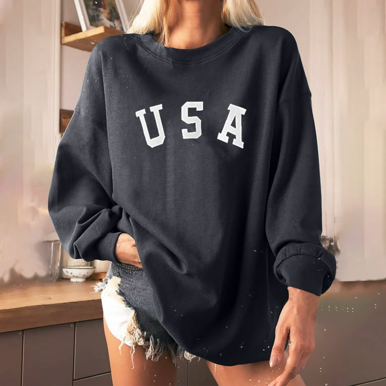 Czhjs Western Tops for Ladies Plus Size Tops Solid Color Sweatshirts Trendy Round Neck Pullover Long Sleeve T Shirts Womens Fall Fashion Loose Tunic