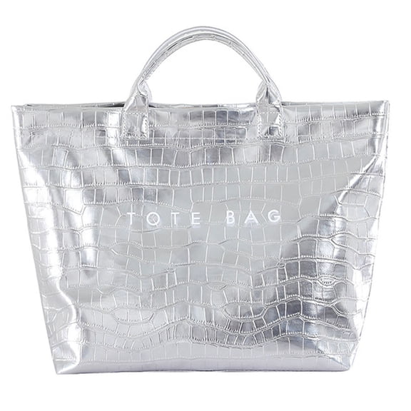 Heavy Duty Tote Bag for Women, Glossy Zipper Print Tote Bag For Commute Travel,Waterproof Faux Leather Texture Travel Shoulder Bag,Shopping Handbag Plastic Shoulder Bag