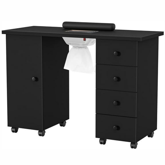 UBesGoo Manicure Table for Nail Tech with Dust Collector, Cabinet, Black
