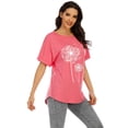 thumbnail image 3 of LUXUR Hauts d'Été pour Femmes T-shirt Imprimé Pissenlit Manches Courtes T-shirt Mode Pull Col Rond Tee Rouge S, 3 of 3