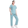 thumbnail image 6 of Minjewel Women's Trendy V-Neck Short Sleeve Scrubs for Women with Pockets, Modern & Comfortable Scrub Set for Nurses & Caregivers,Light Blue XL, 6 of 8