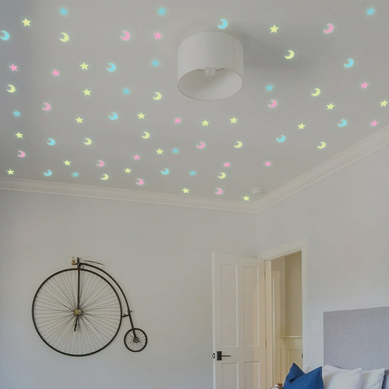 296pcs Glow in The Dark Stars Stickers and 1pc Glowing Colorful Moon, Luminous Fluorescent Castle Wall Decor Sticker for Home Ceiling Baby Kids