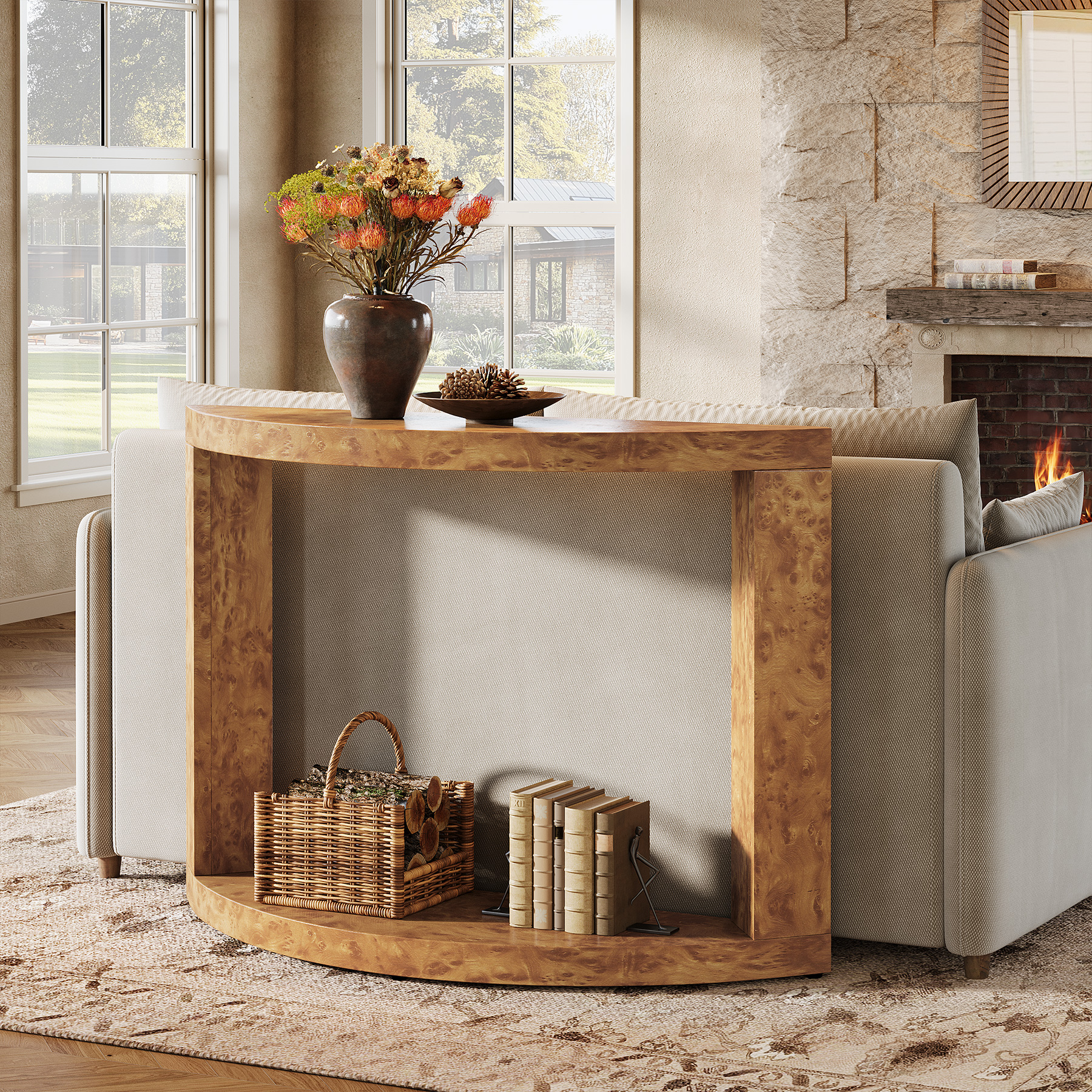 Finmind 2-Tier Console Table for Living Room, 47.24" Modern Entryway Table for Foyer, Hallway, Brown