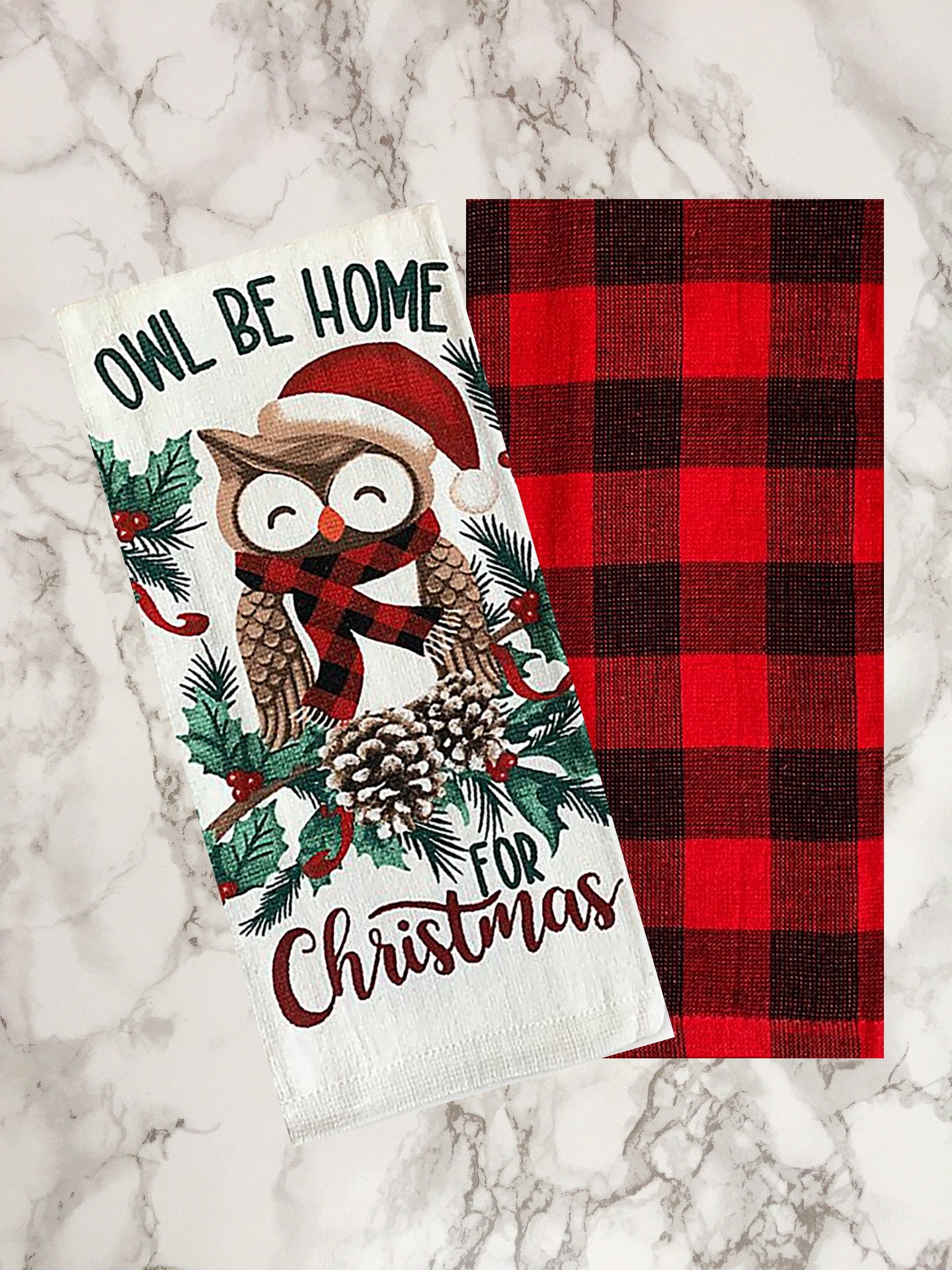 Christmas Cabin Plaid Kitchen Towel Set of 3 Cotton Holiday Winter