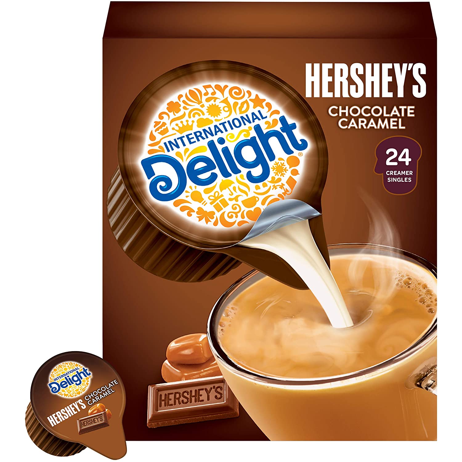International Delight, Hershey Chocolate Caramel, SingleServe Coffee Creamers, 24 Count, Shelf