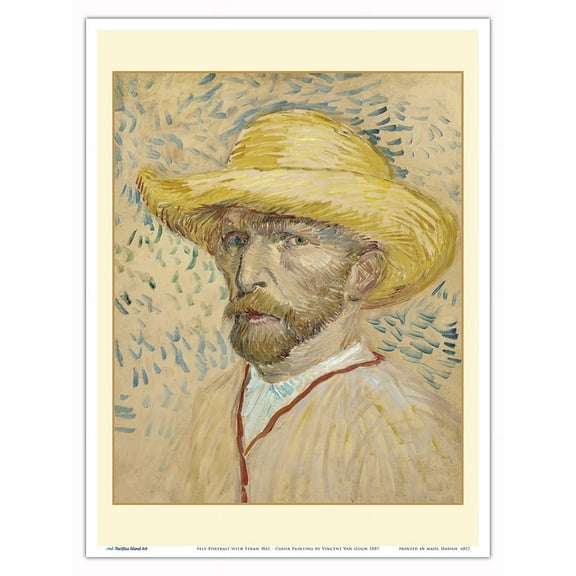 Self-Portrait with Straw Hat - From an Original Color Painting by Vincent Van Gogh c.1887 - Master Art Print (Unframed) 9in x 12in