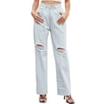 thumbnail image 1 of Gibobby Jeans dama talla extra Pantalones de mezclilla rasgados casuales retro de color lavado para mujer(Azul claro,XL), 1 of 5