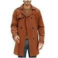 thumbnail image 2 of CaComMARK PI Clearance Mens Trench Coat Fashion Casual Notched Lapel Double Breasted Long Jacket Windbreaker Overcoat Pea Coat Dark Brown 10(XL), 2 of 9