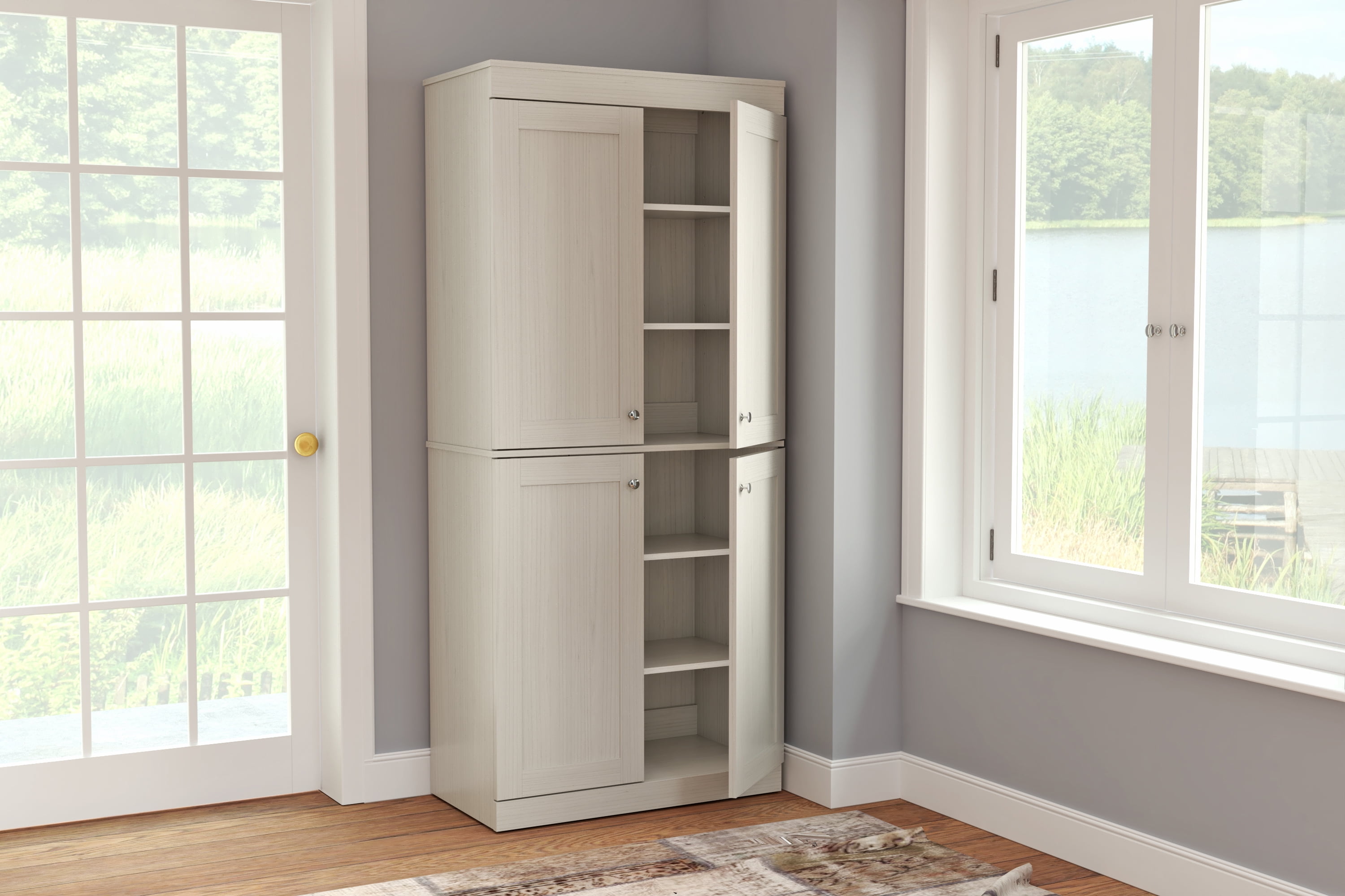 Inval Shaker 4 Door 6 Shelf Laminate Kitchen Pantry Cabinet