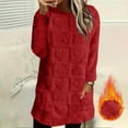 thumbnail image 2 of Rohuuque Women's Fleece Jacket Crew Neck Pullover Tops with Heart Jacquard Solid Color Fleece with Pockets Cute Casual Tops Red, 2 of 5