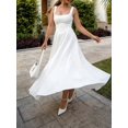 thumbnail image 4 of White Womens Sleeveless Square Neck A-Line Flowy Maxi Dress With Pockets And Back Tie Detail, 4 of 8