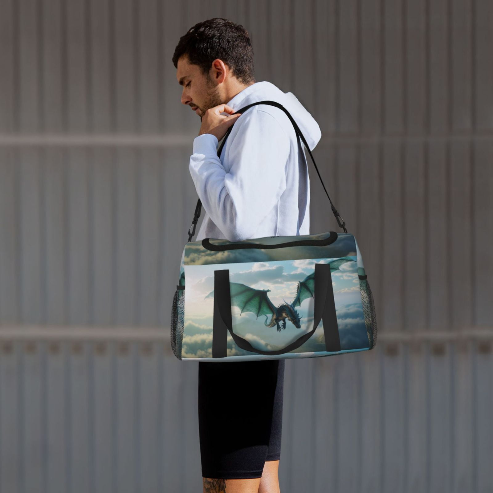 Fuzoiu Cloud Sky Green Dragon Print Travel Duffle Bag,Carry On Tote Bags,Duffel Bag,Sport Gym Bag, Hospital Bag for Labor and Delivery, Overnight Bag,Luggage Bag
