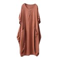 thumbnail image 2 of facefd Robe Ample Femme Manches Courtes Printemps Été Robe Col Rond Jupe Irrégulière Décontractée Couleur Unie Robes Longueur Genou Mode Orange TG, 2 of 5