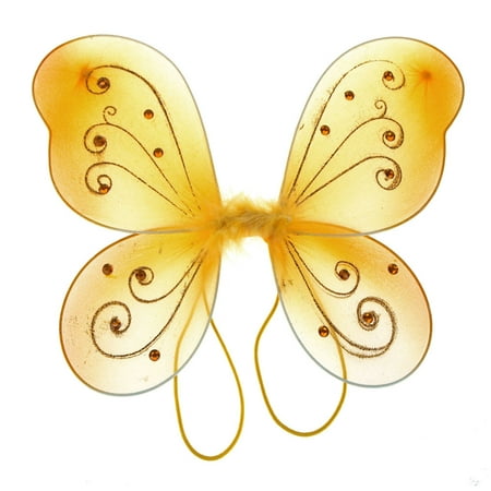 Organza Nylon Butterfly Wings with Glitters, 12-Inch, Gold
