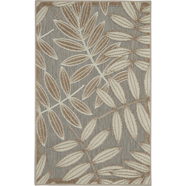homeroots outdoor 384953 3’ x 4’ Natural Leaves Indoor Outdoor Area Rug