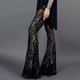 thumbnail image 6 of RYRJJ Womens High Waist Sequin Sparkle Flared Pants Wide Leg Bell Bottom Palazzo Trousers Casual Party Disco Clubwear(Black,M), 6 of 9