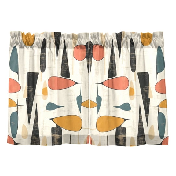 Modern Sketch Kitchen Curtains Tier Set 27x24 Inch 2 Panels Semi Sheer Light Filtering Privacy UV Protection