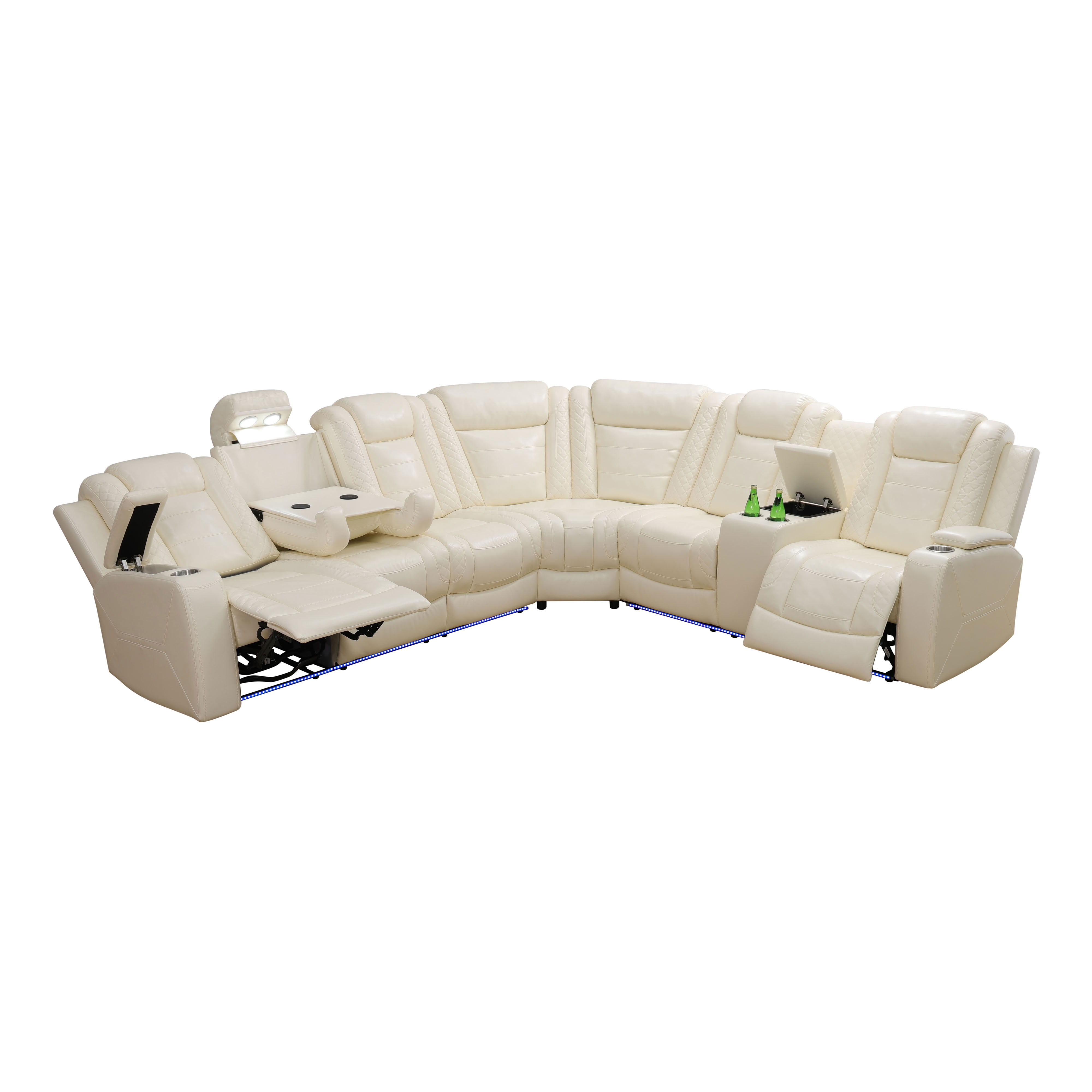 MAYEERTY Power Reclining L-Shaped Sectional Sofa, Leather Recliner with Wireless Charging, LED Lights & Storage