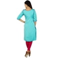 thumbnail image 6 of Bimba Womens Kurta Blue Hand-Embroidered Kurti 3/4 Sleeve Beaded Tunic Blouse, 6 of 7