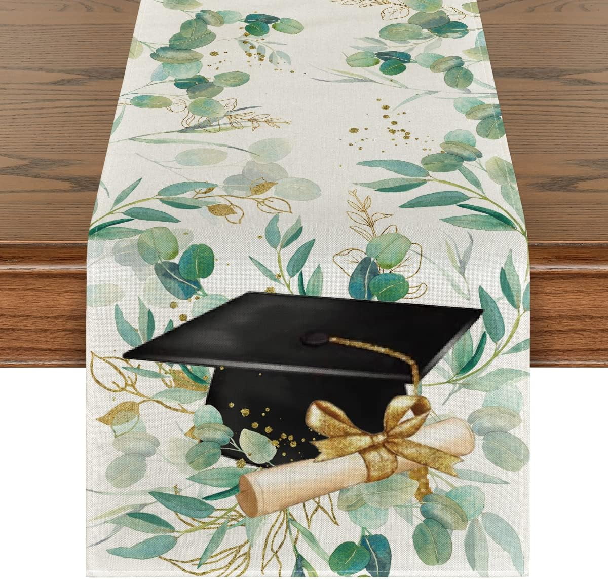 Eucalyptus Trencher Cap 2022 Graduation Table Runner, Seasonal Holiday