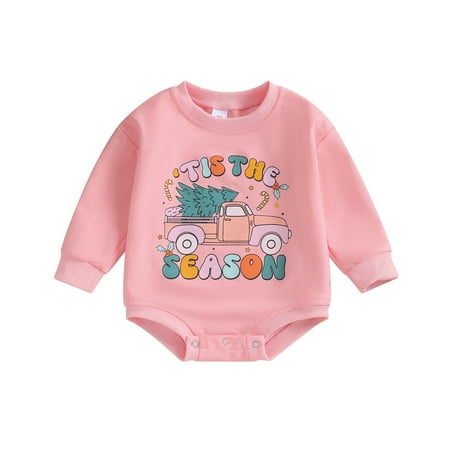 

Baby Christmas Romper Long Sleeve Crew Neck Cartoon Print Bodysuit