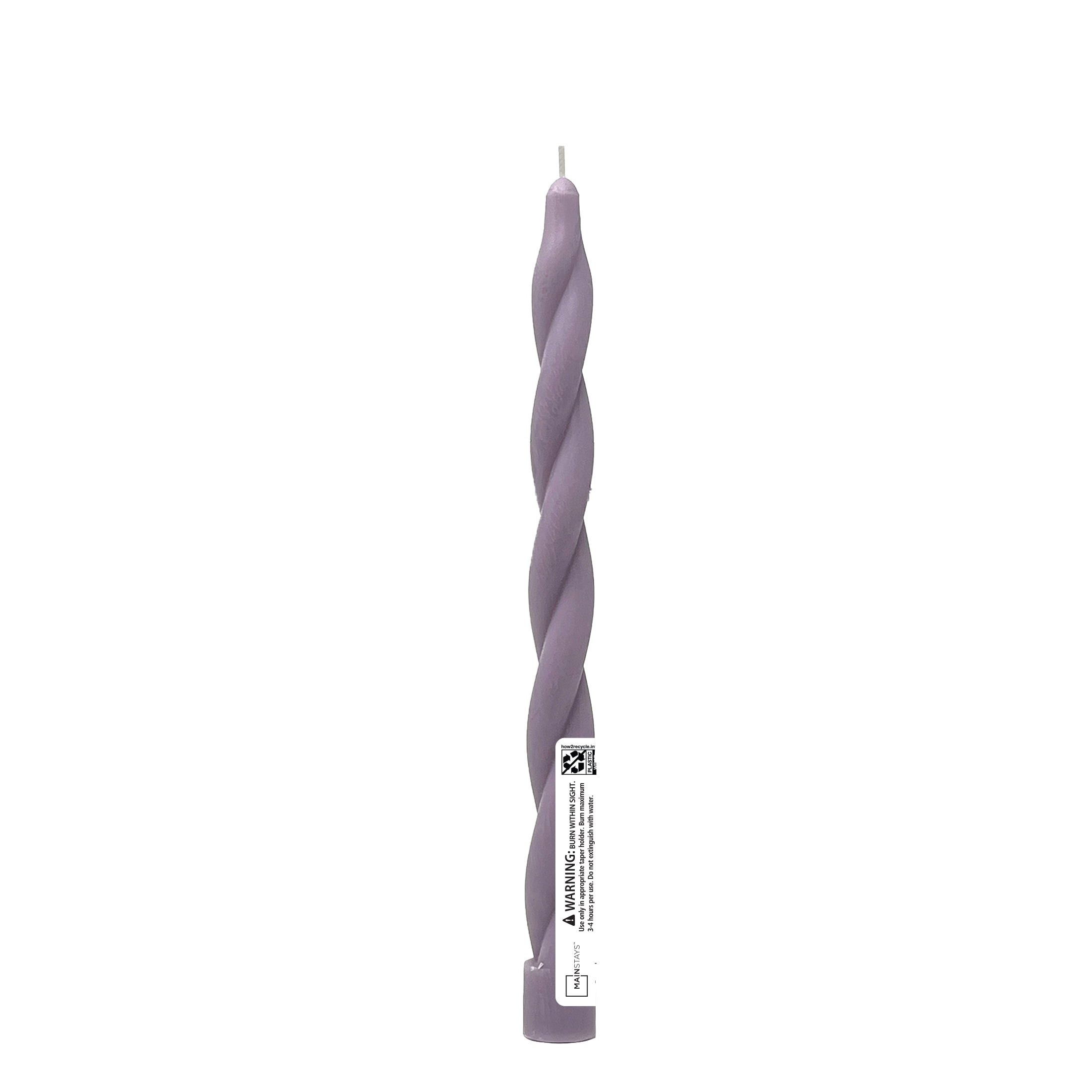 Mainstays Paraffin Wax 10" Twist Taper Candle, Unscented, Purple