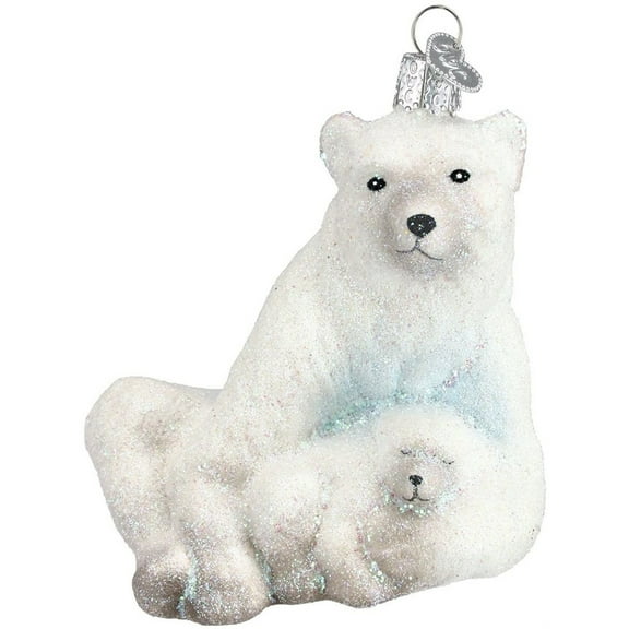 Old World Christmas Glass Blown Ornament For Christmas Tree, Polar Bear With Cub