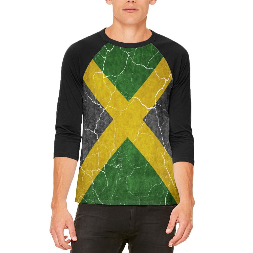 Old Glory Distressed Jamaican Flag Mens Raglan T Shirt