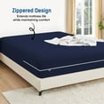 thumbnail image 2 of 1-Piece Fitted Sheet Zippered Closure for Olympic Queen Size (66" x 80") ,100% Microfiber, 15" Deep Pocket, Navy Blue Solid Pattern, 2 of 6
