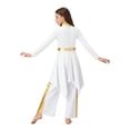 thumbnail image 2 of Doomiva Kids Girls Worship Praise Dance Dress Metallic Long Sleeve Outfit with Palazzo Pants Liturgical Church Robe White 14, 2 of 7