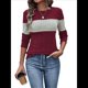 thumbnail image 3 of Suéteres de Punto A Rayas de Larga con Cuello Redondo, Ajustados y A para Mujer. Vino Tinto M, 3 of 8