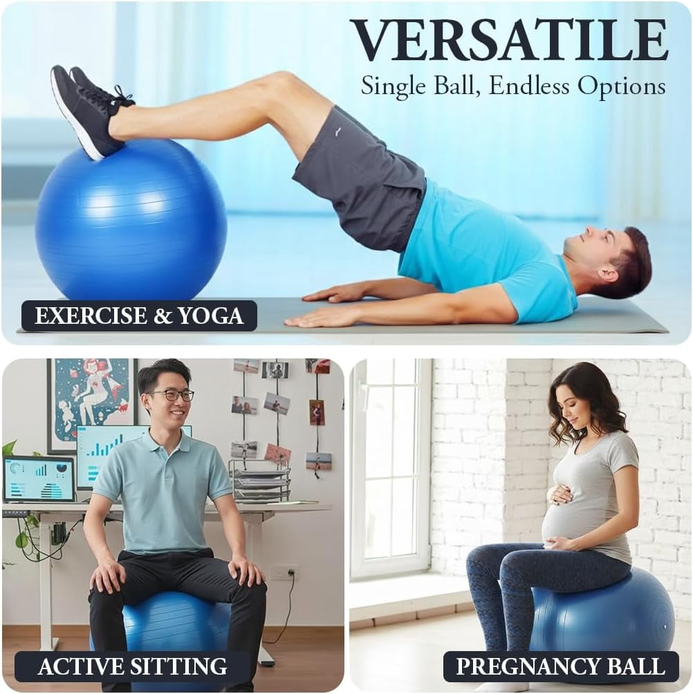 Premium Fitness Ball with Strap – Stability, Core Strength & Balance Trainer for Home Gym & Physical Therapy, Anti-Burst & Non-Slip Exercise Ball,65cm