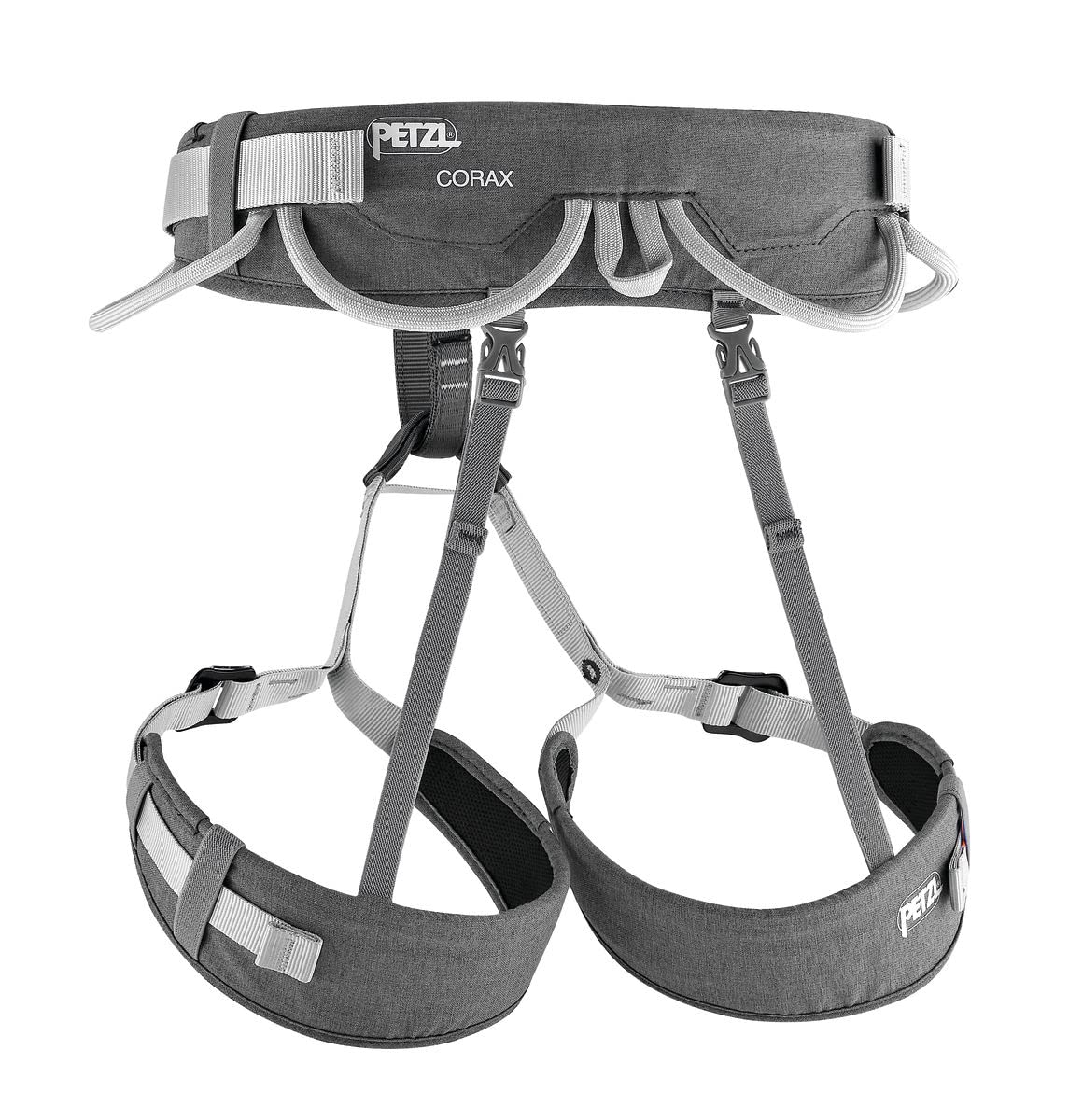 PETZL CORAX Harness - Versatile and Fully Adjustable Rock Climbing, Ice Climbing and Mountaineering Harness - Grey - Size 2