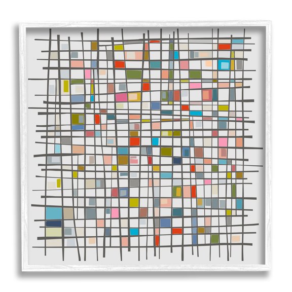Stupell Industries Remembering Mondrian Abstraction Abstract Painting White Framed Art Print Wall Art, 24 x 24