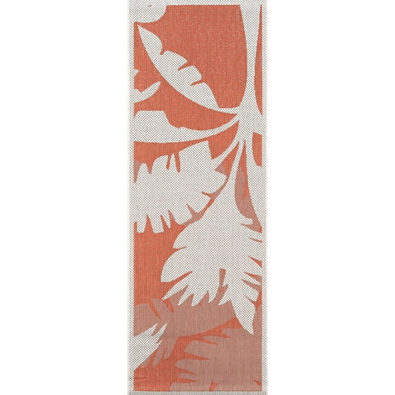 Couristan 2.25' x 11.75' Orange and Ivory Floral Rectangular Outdoor Area Throw Rug Runner