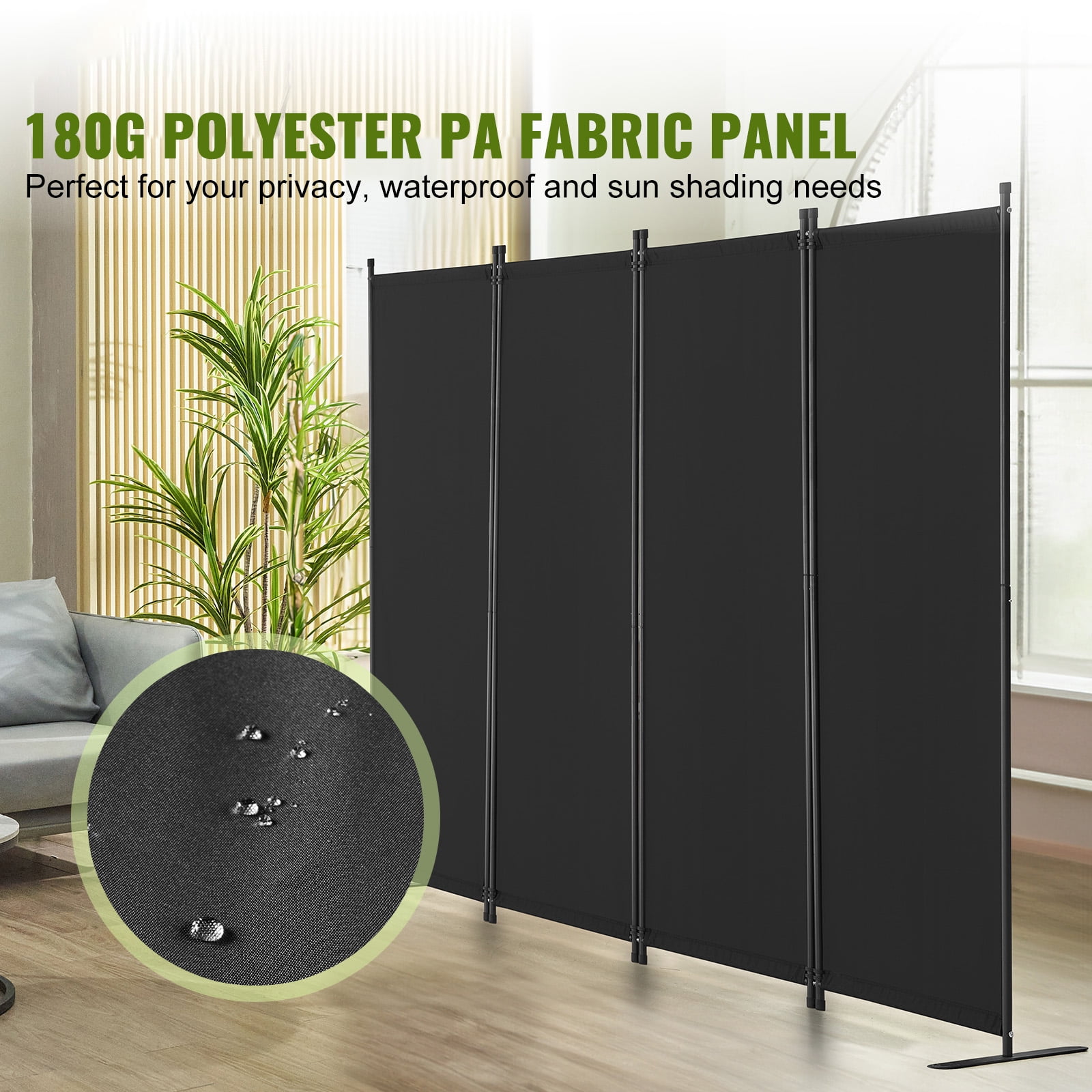 KFFKFF 4-Panels Room Divider, 90" x 68" Foldable Privacy Screens with Study Metal Frame, Space Saving Screen Panels for Office, Dormitory, Living Room