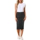 thumbnail image 2 of Faldas de mezclilla para mujer Inspire Chic, de cintura alta, con cremallera y abertura trasera, faldas midi de mezclilla con bolsillos, color negro, talla L, 2 of 6