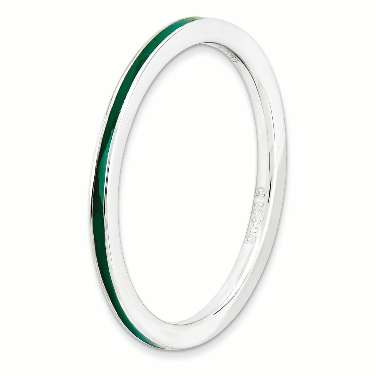 925 Sterling Silver Polished Stackable Green Enameled 1.5mm Ring Size 7 Stackable Ring for Women