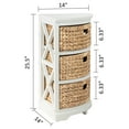 thumbnail image 2 of Hampton Meadows 3 Tier X-Side Corner Table Storage Cabinet with 3 Natural Water Hyacinth Wicker Baskets for Living Room, White, 2 of 8