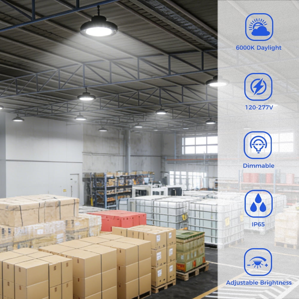6-Pack 180W LED UFO High Bay Light, 32400 Lumens 6000K IP65 Plug & Play for Industrial & Garage Lighting