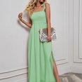 thumbnail image 3 of Dot Smocked Long Sun Dress Pure Color Bow Shoulder Strap Square Neck Side Split Maxi Dress for Birthday, 3 of 6