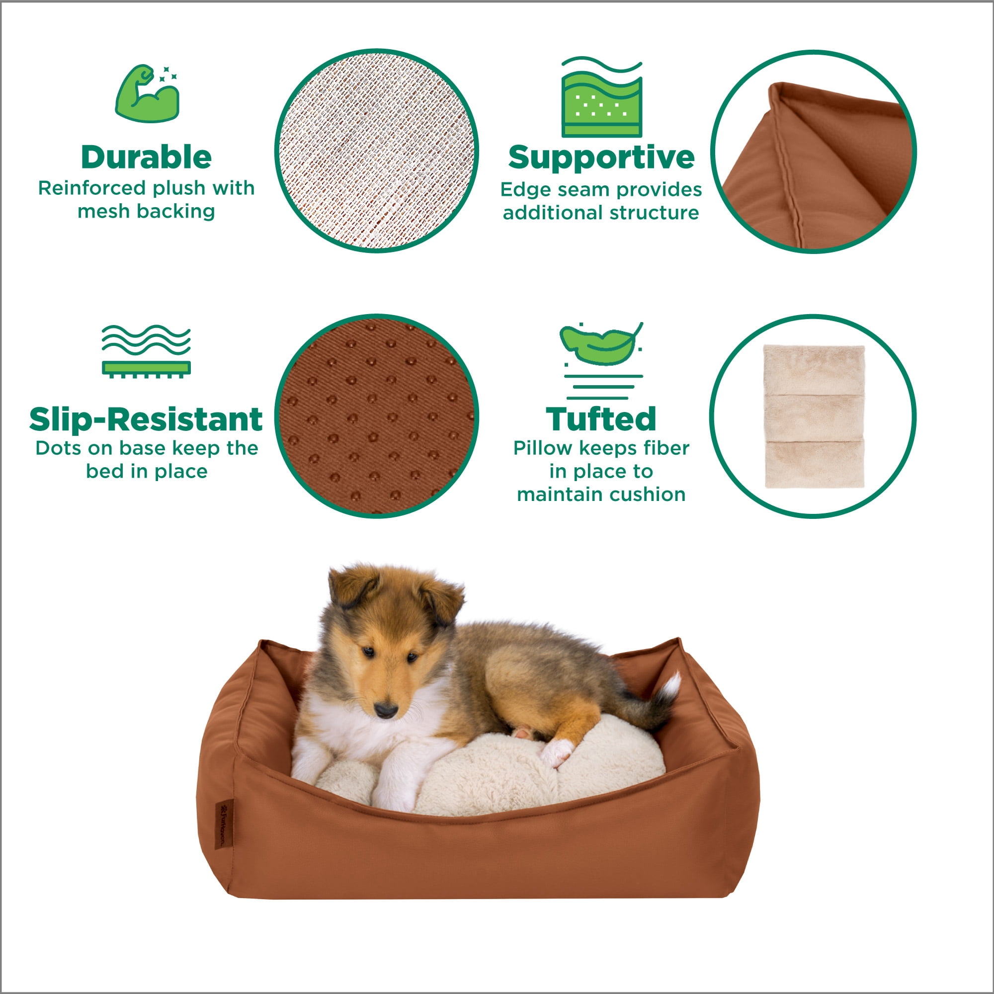 FurHaven Leather Look Cozy Couch Pet Bed for Dogs and Cats - Camel, Small