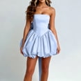 thumbnail image 5 of Stichou Strapless Bubble Homecoming Dresses with Bow 2026 Short Satin Prom Dress for Teens Mini Cocktail Dress Blue M, 5 of 6
